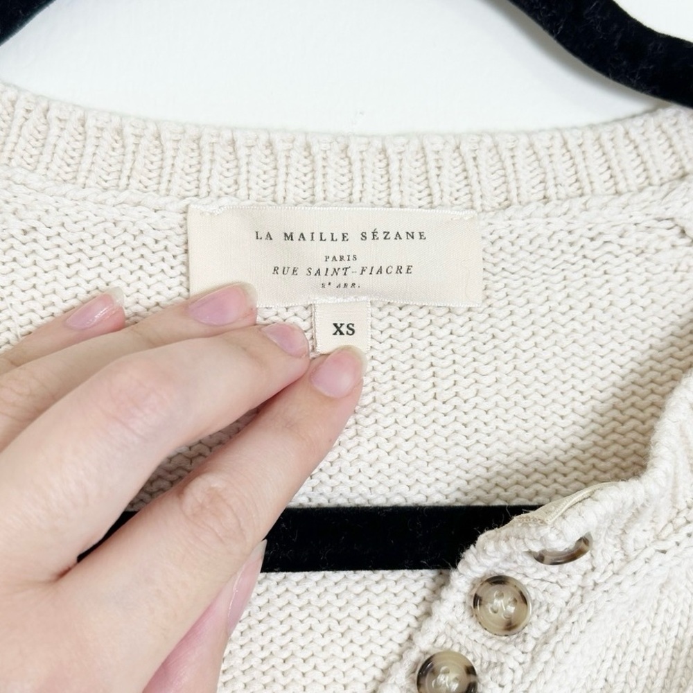 Sezane Leontine Jumper Sweater Henley Ecru Navy Stripe - Picture 5 of 8